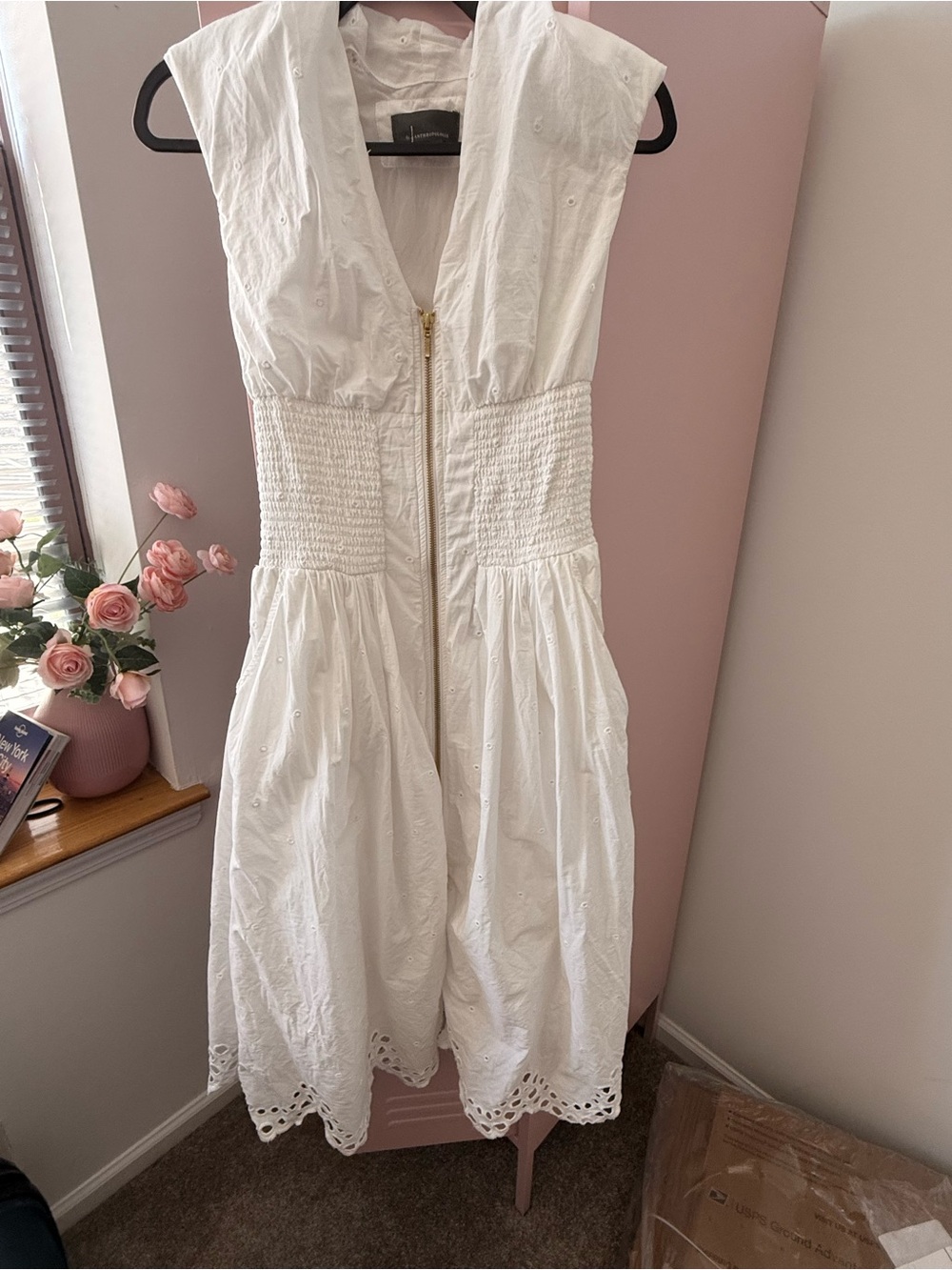 Anthropologie Tommie White Eyelet Zip-Front Midi Dress - Picture 2 of 6